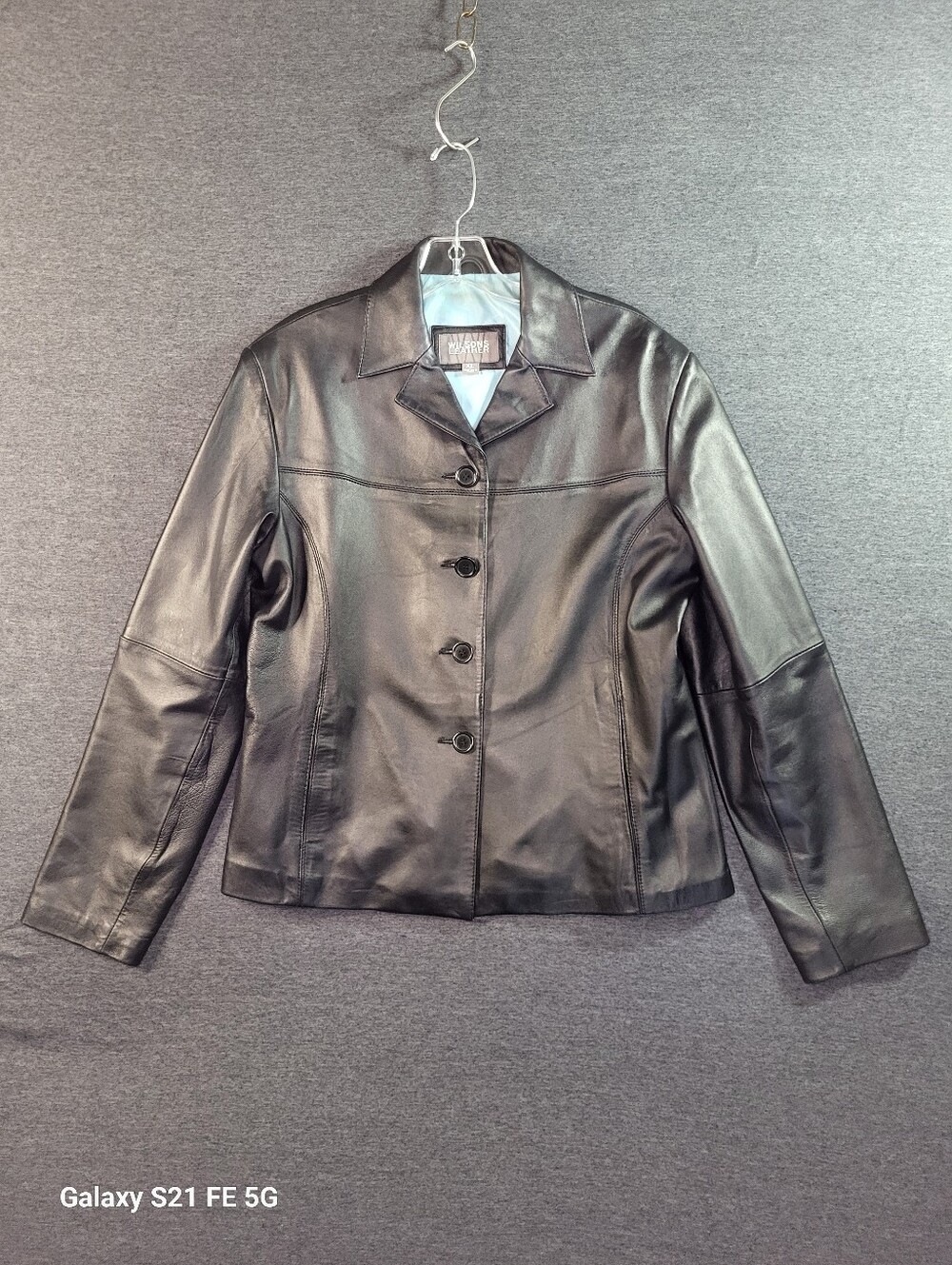 Wilsons Vintage Black Leather Jacket from the 90's- Button Front